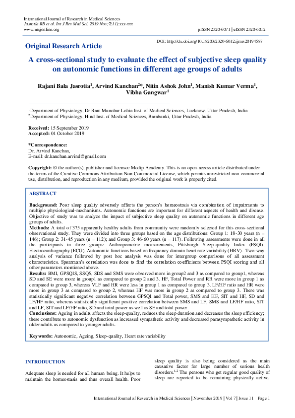 (PDF) A cross-sectional study to evaluate the effect of subjective ...