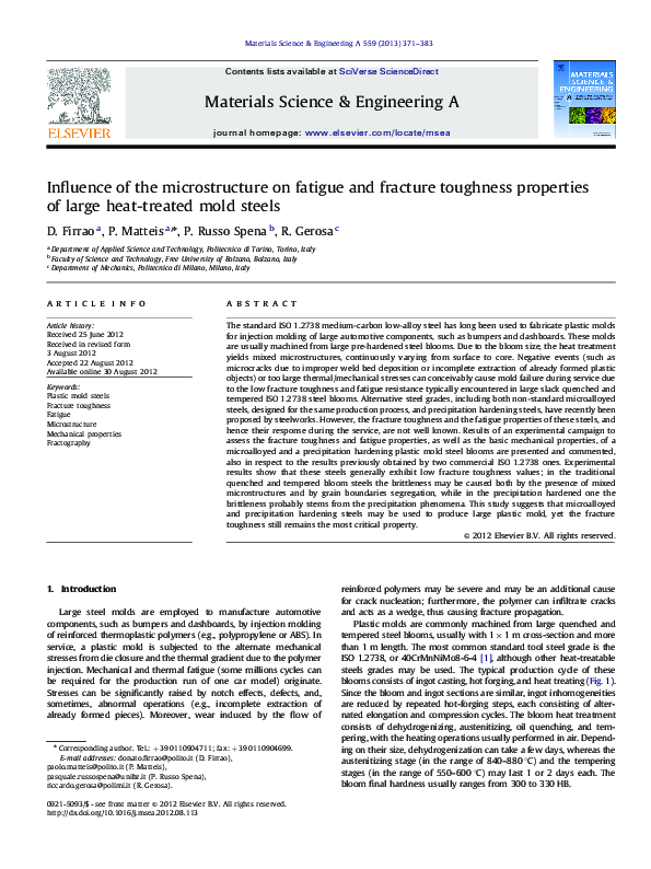 (PDF) Influence of the microstructure on fatigue and fracture toughness ...