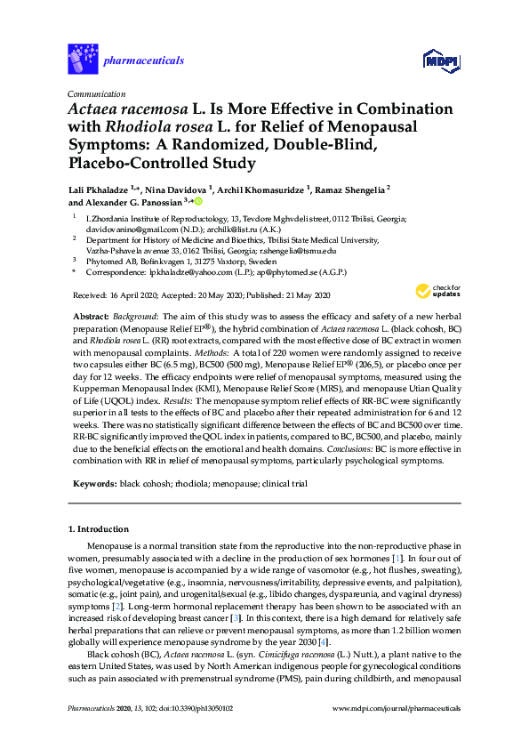 (PDF) Actaea racemosa L. Is More Effective in Combination with Rhodiola ...