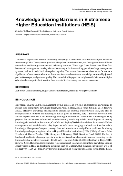 (PDF) Knowledge Sharing Barriers in Vietnamese Higher Education ...
