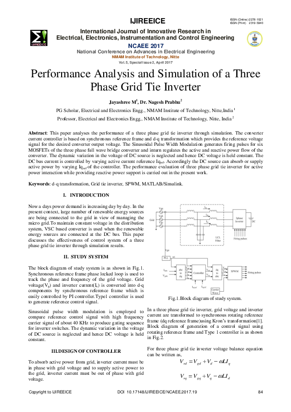 (PDF) Performance Analysis and Simulation of a Three Phase Grid Tie ...