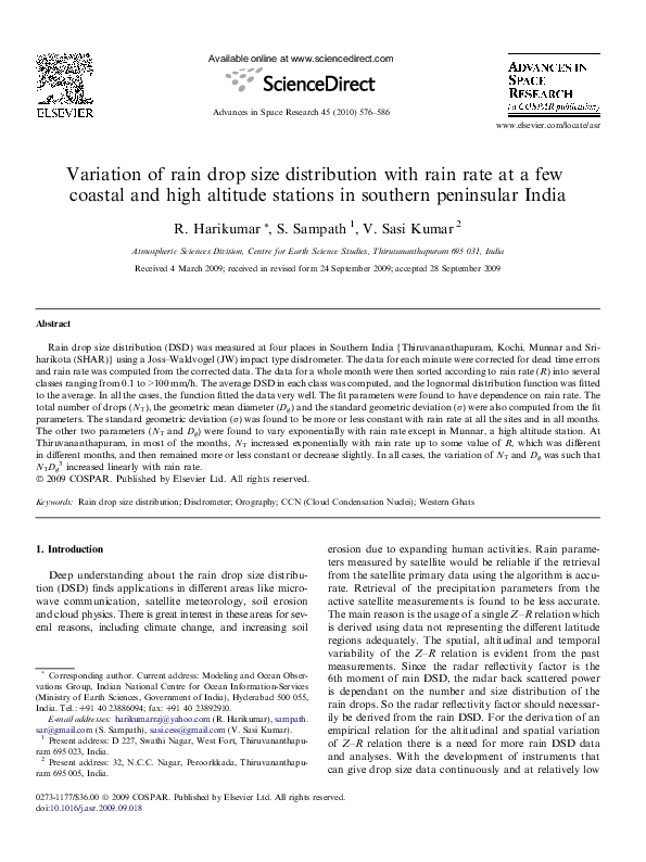 (PDF) Variation of rain drop size distribution with rain rate at a few ...