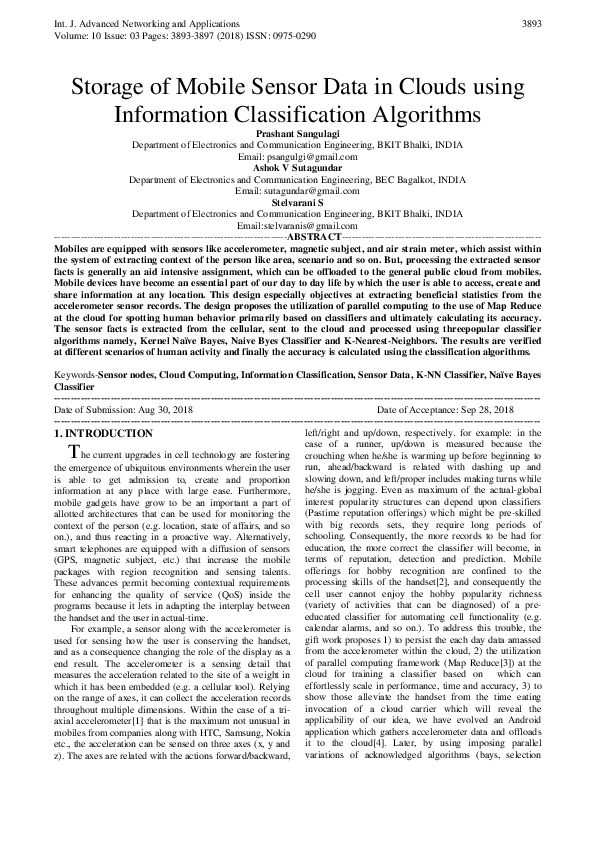 (PDF) Storage of Mobile Sensor Data in Clouds using Information ...