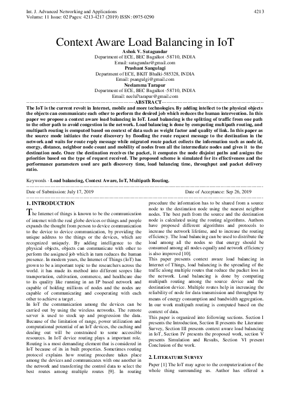 (PDF) Context Aware Load Balancing in IoT