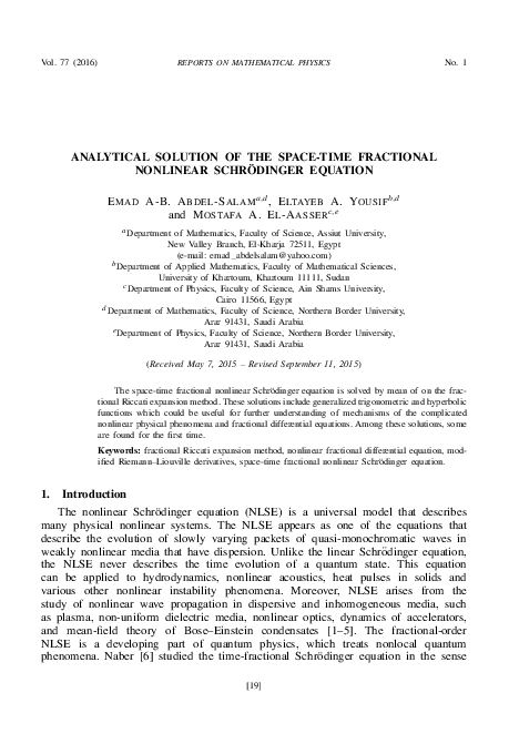 (PDF) ANALYTICAL SOLUTION OF THE SPACE-TIME FRACTIONAL NONLINEAR ...