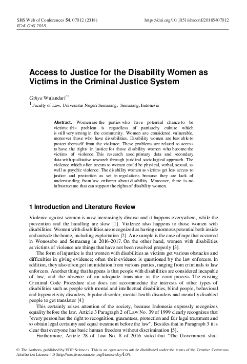 (PDF) Access to Justice for the Disability Women as Victims in the ...