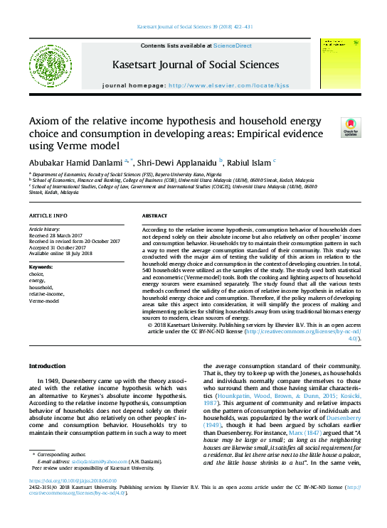 (PDF) Axiom of the relative income hypothesis and household energy ...