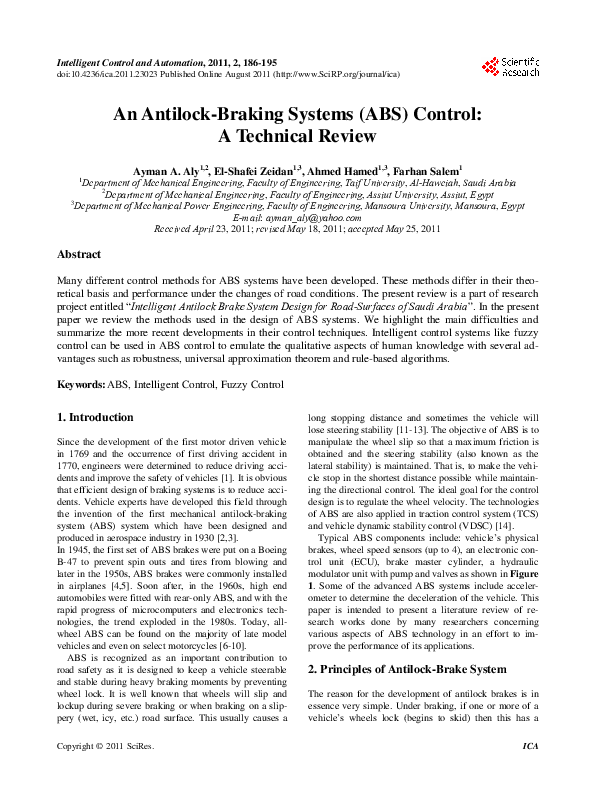 (PDF) An Antilock-Braking Systems (ABS) Control: A Technical Review