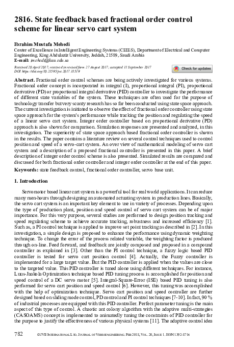 (PDF) State feedback based fractional order control scheme for linear ...