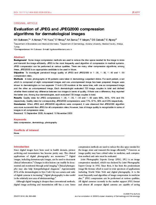 (PDF) Evaluation of JPEG and JPEG2000 compression algorithms for ...