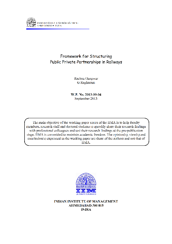 (PDF) Framework for structuring public private partnerships in railways