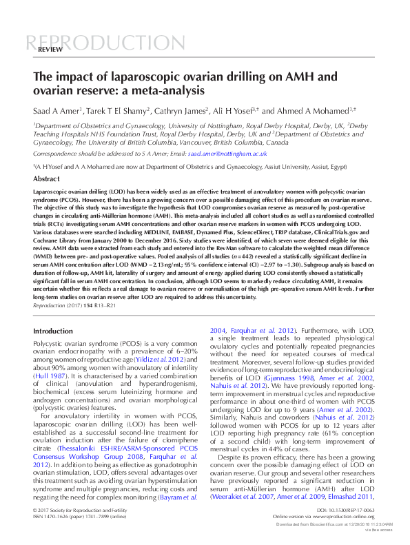 (PDF) The impact of laparoscopic ovarian drilling on AMH & ovarian ...