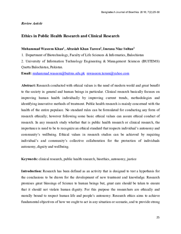 (PDF) Ethics in Public Health Research and Clinical Research