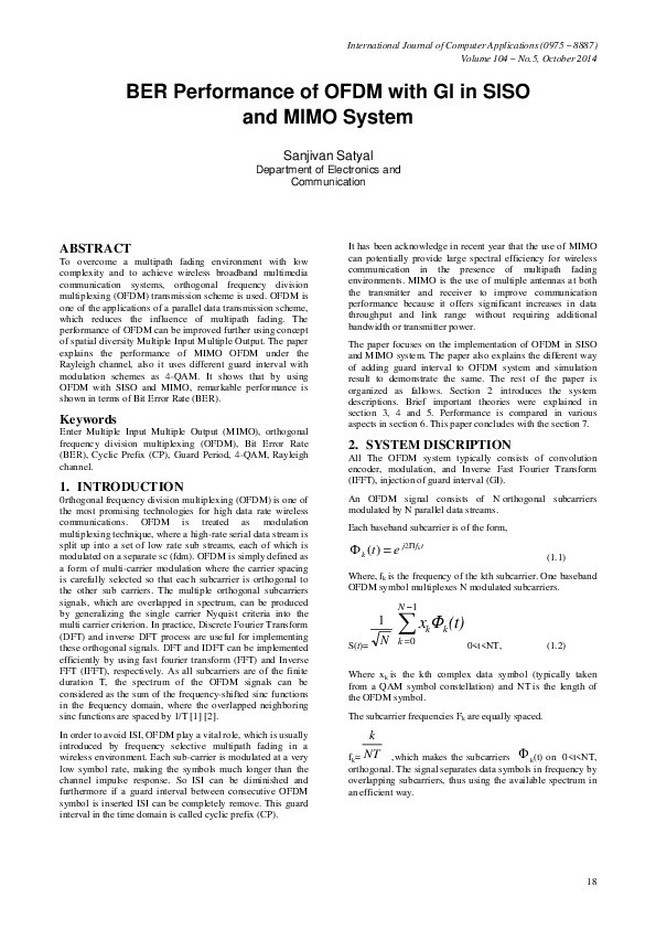 (PDF) BER Performance of OFDM with GI in SISO and MIMO System
