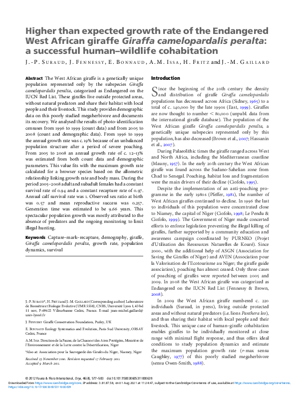 (PDF) Higher than expected growth rate of the Endangered West African ...