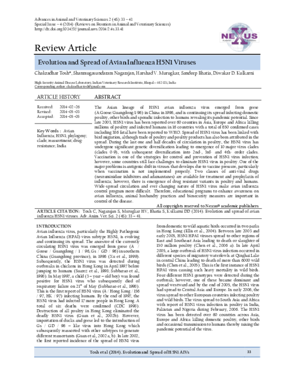 (PDF) Evolution and Spread of Avian Influenza H5N1 Viruses