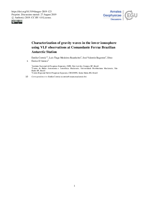 (PDF) Characterization of gravity waves in the lower ionosphere using ...