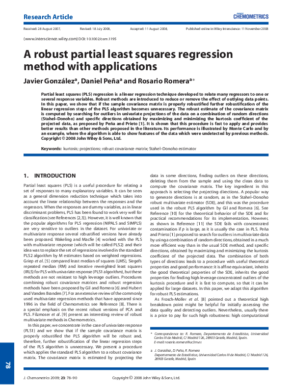 (PDF) A robust partial least squares regression method with applications