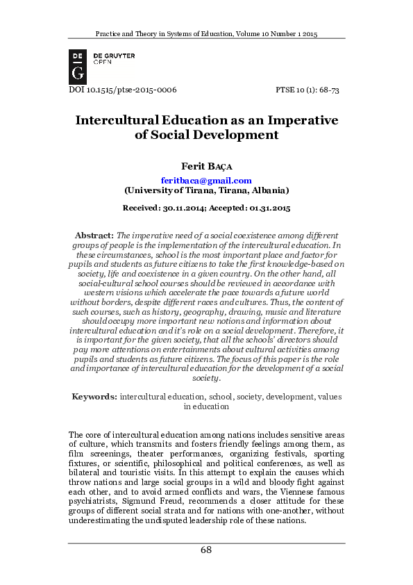 (PDF) Intercultural Education as an Imperative of Social Development