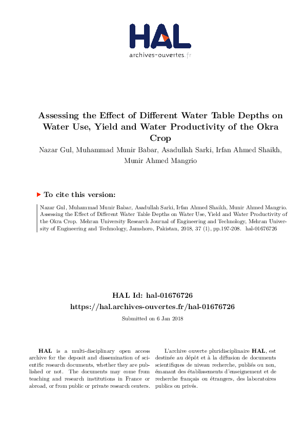 (PDF) Assessing the Effect of Different Water Table Depths on Water Use ...