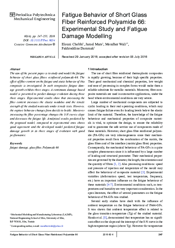 (PDF) Fatigue Behavior of Short Glass Fiber Reinforced Polyamide 66 ...
