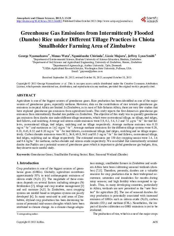 (PDF) Greenhouse Gas Emissions from Intermittently Flooded (Dambo) Rice ...