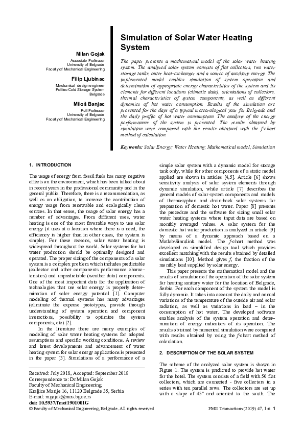 (PDF) Simulation of solar water heating system