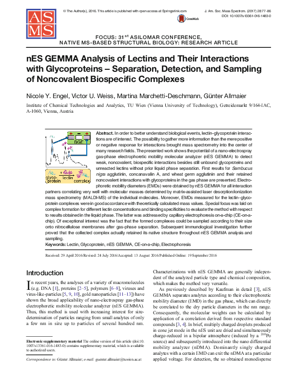 (PDF) nES GEMMA Analysis of Lectins and Their Interactions with ...