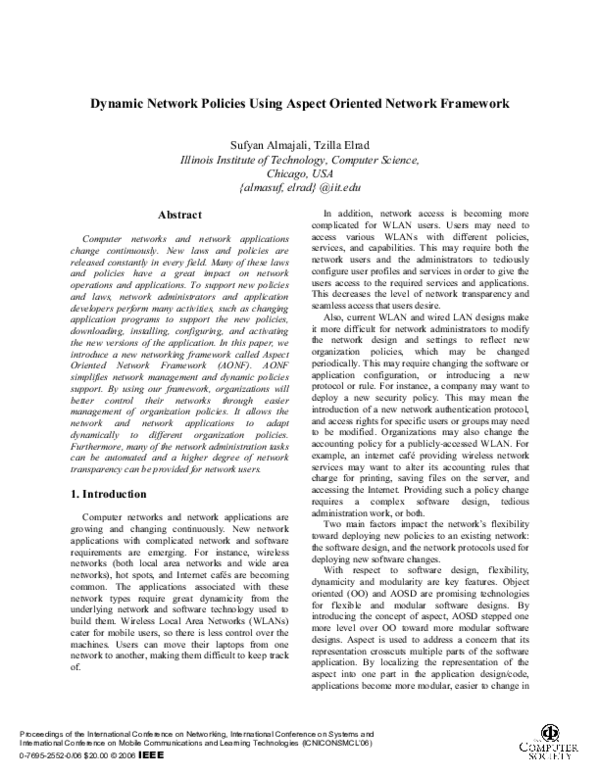 (PDF) Dynamic Network Policies Using Aspect Oriented Network Framework