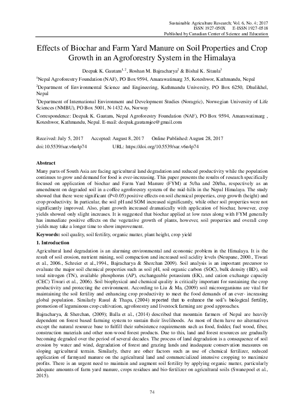 (PDF) Effects of Biochar and Farm Yard Manure on Soil Properties and ...