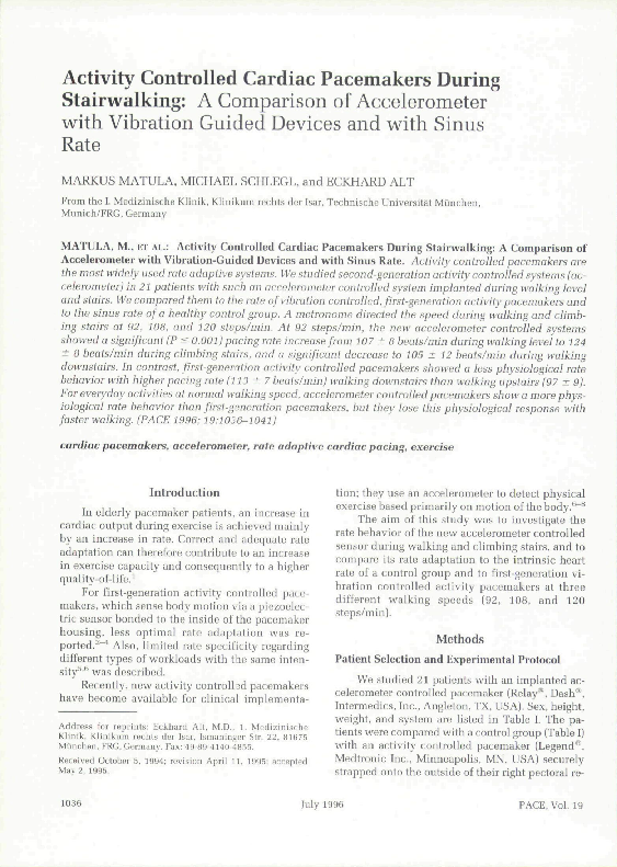 (PDF) Activity Controlled Cardiac Pacemakers During Stairwalking: A ...
