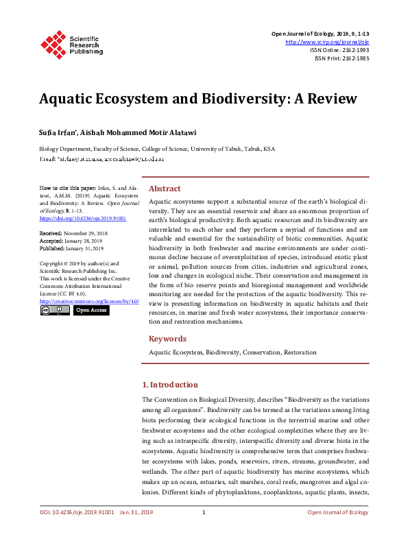 (PDF) Aquatic Ecosystem and Biodiversity: A Review