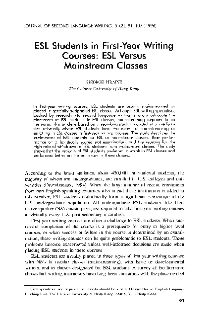 (PDF) ESL students in first-year writing courses: ESL versus mainstream ...
