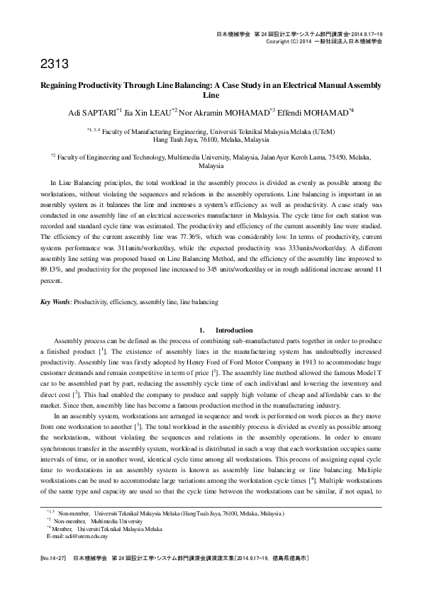 (PDF) Regaining Productivity Through Line Balancing: A Case Study in an ...