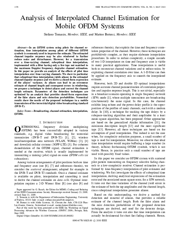 (PDF) Analysis of interpolated channel estimation for mobile OFDM systems