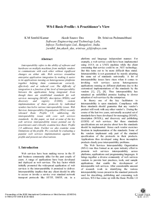 (PDF) WS-I Basic Profile: a Practitioner's View