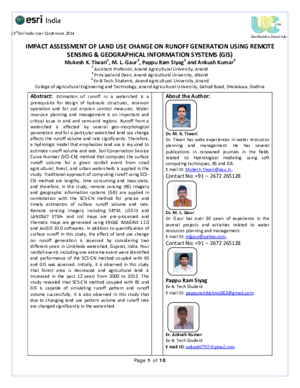 (PDF) Impact Assessment of Land Use Change on Runoff Generation using ...