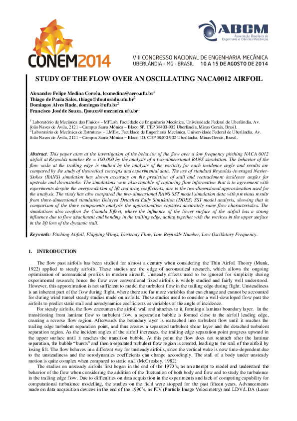 (PDF) Study of the Flow Over an Oscillating NACA0012 Airfoil