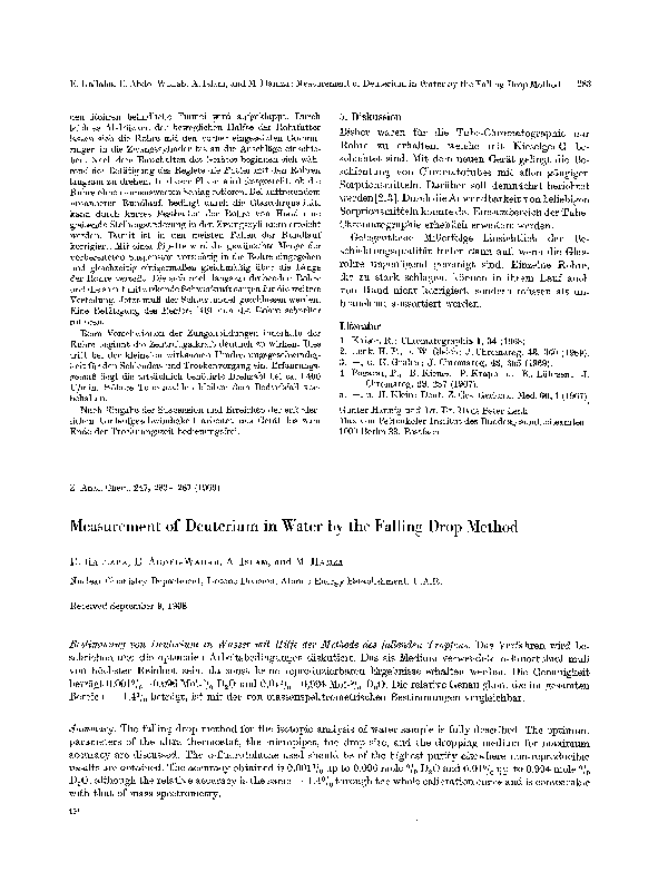 (PDF) Measurement of deuterium in water by the falling drop method