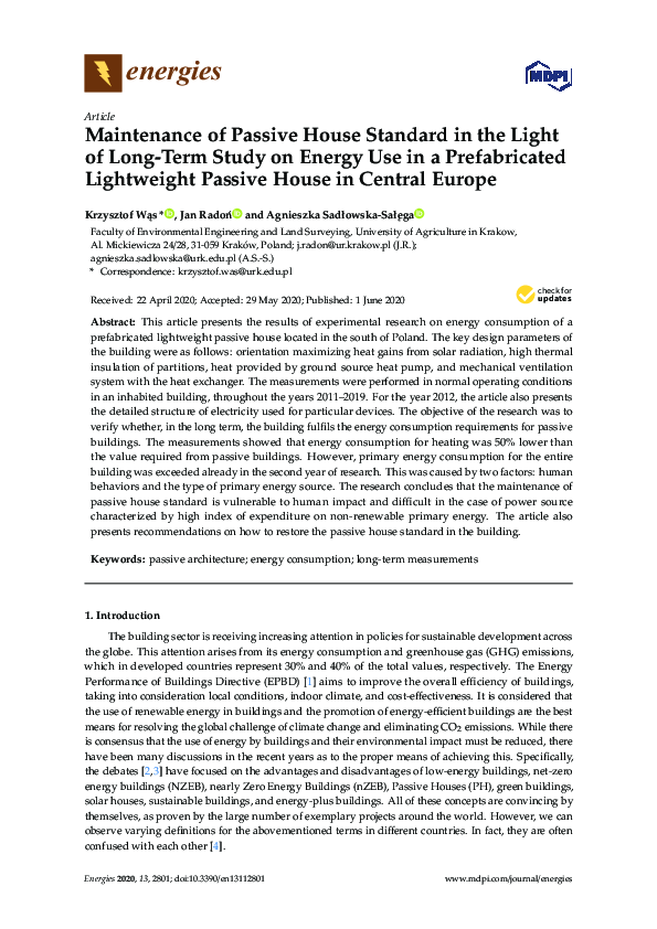 (PDF) Maintenance of Passive House Standard in the Light of Long-Term ...