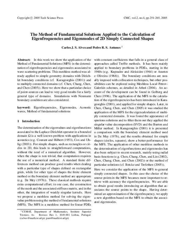 (PDF) The Method of Fundamental Solutions Applied to the Calculation of ...