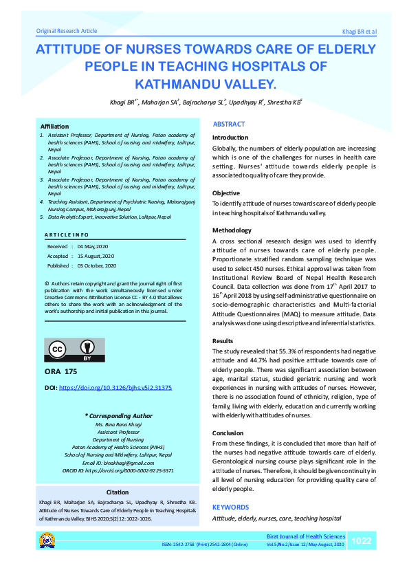 (PDF) Attitude of Nurses towards Care of Elderly People in Teaching ...