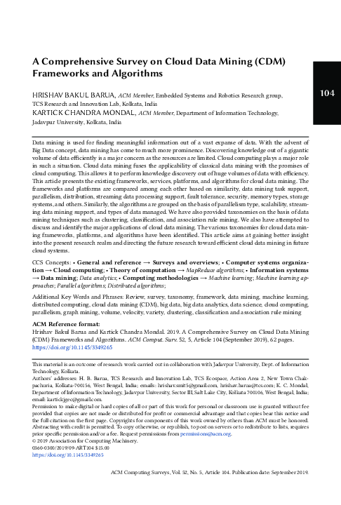 (PDF) A Comprehensive Survey on Cloud Data Mining (CDM) Frameworks and ...