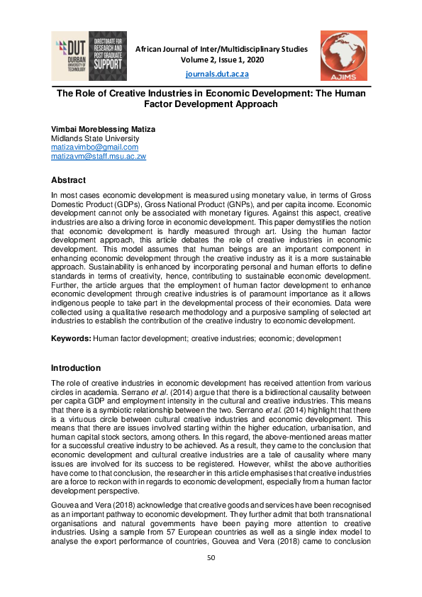 (PDF) The Role of Creative Industries in Economic Development: The ...