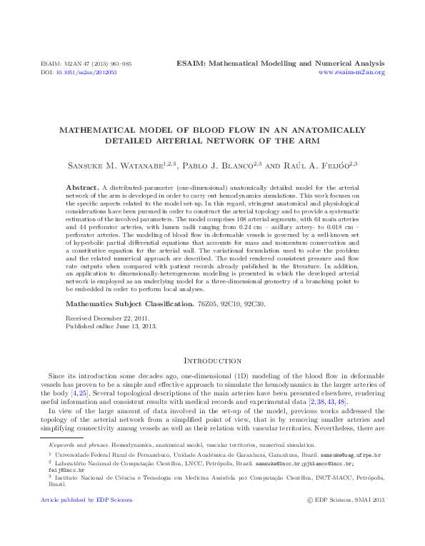 (PDF) Mathematical Model of Blood Flow in an Anatomically Detailed ...