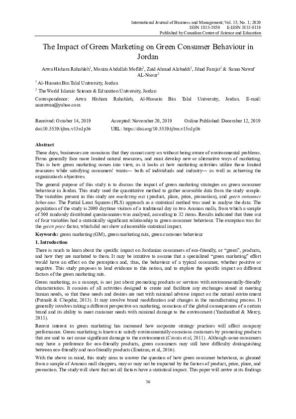 Pdf The Impact Of Green Marketing On Green Consumer Behaviour In Jordan Pdf The Impact Of Green Marketing On Green Consumer Behaviour In Jordan