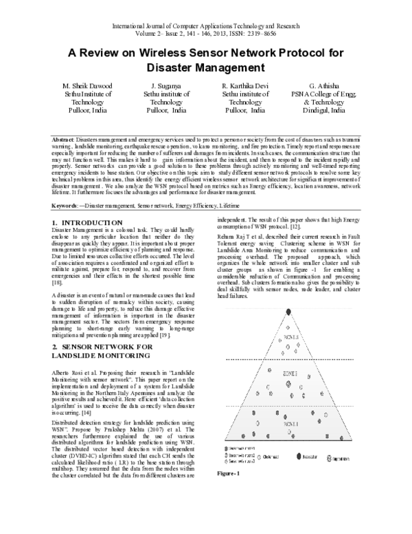 (PDF) A Review on Wireless Sensor Network Protocol for Disaster Management