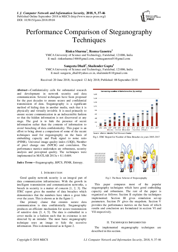 (PDF) Performance Comparison of Steganography Techniques