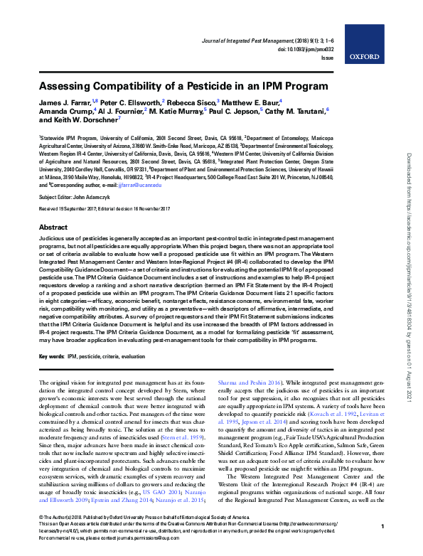 (PDF) Assessing Compatibility of a Pesticide in an IPM Program