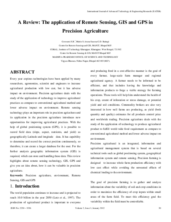 (PDF) A Review: The application of Remote Sensing, GIS and GPS in ...